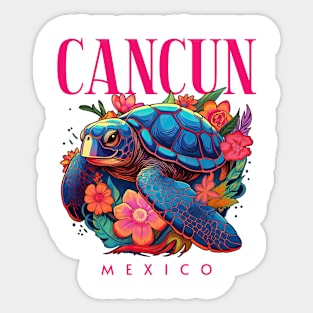 Cancun Mexico Floral Beach Turtle Souvenir Sticker